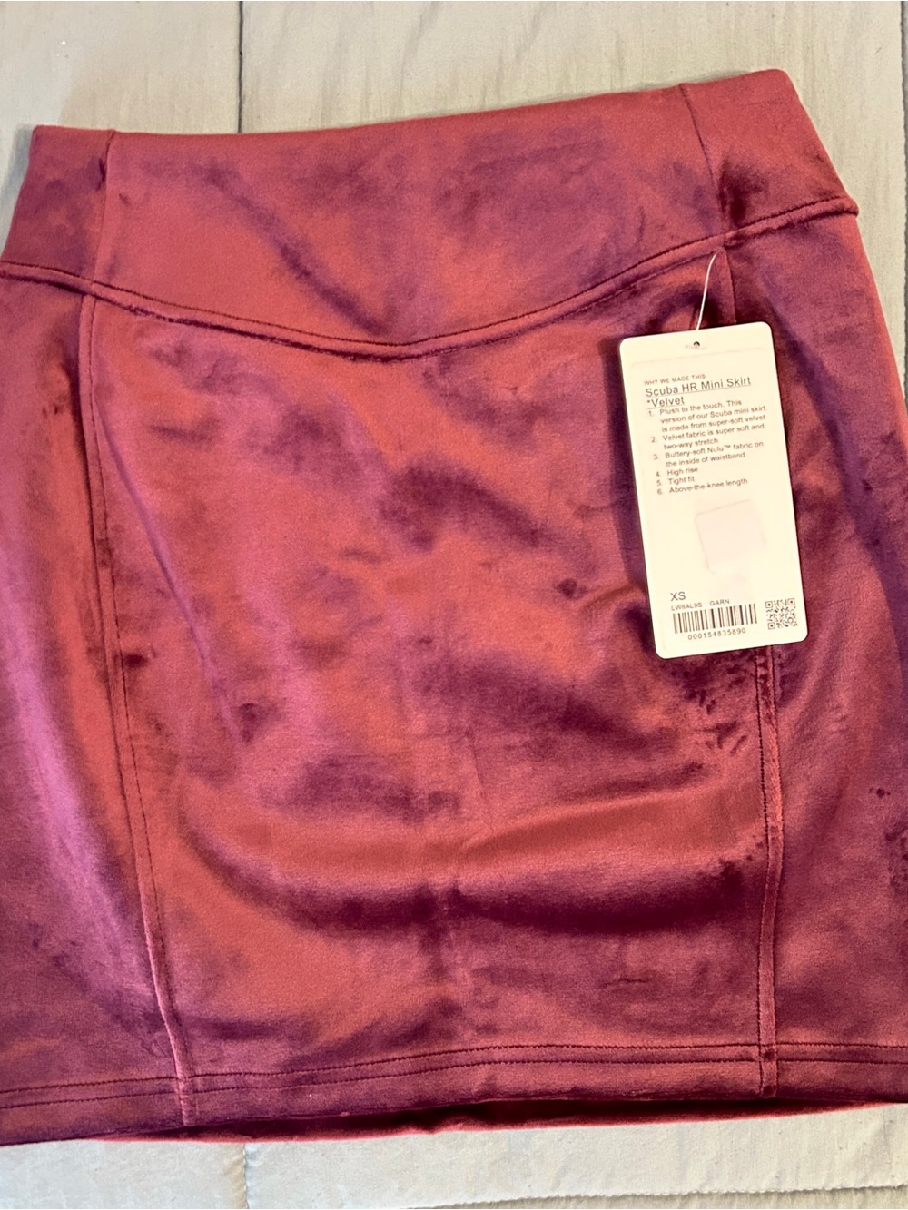 NWT Lululemon Velvet Scuba Mini Skirt in Deep Plum